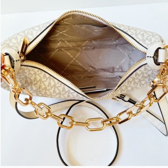 Michael Kors Cora LG Pouchette Shoulder Crossbody Bag MK Light Cream - Picture 2 of 4